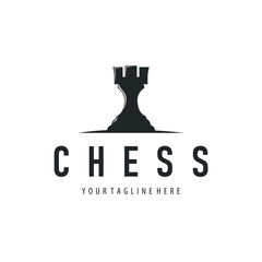Chess logo design concept simple black silhouette chess game club vintage old design illustration templet