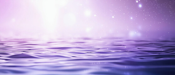 A serene close-up of purple-hued water ripples with soft glowing lights and a dreamy, sparkling background.