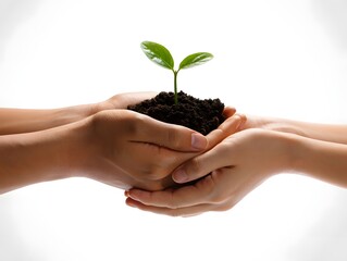 Hands holding a plant seedling in soil, symbolizing growth, care, and environmentalism