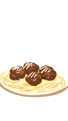 Plate of meatballs and spaghetti, simple illustration, food dish, for educational or informational purposes