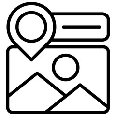 Photo Location Outline Icon Vector Design - Image with a location pin, representing geotagged photos or location-based photography