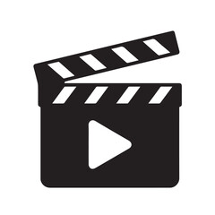 Movie Clapperboard Icon with Play Button – Film Production Slate Silhouette Vector for Media and Video Editing Isolated on Transparent Background