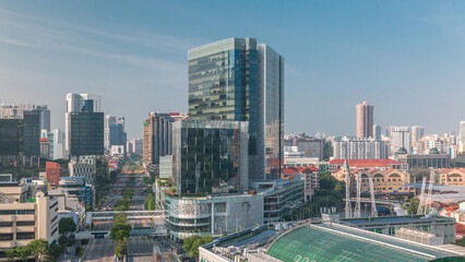 Aerial view of traffic on Eu Tong Sen Street and new bridge road all the way to Chinatown timelapse © HyperlapsePro