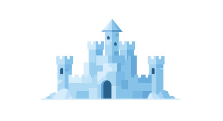Grand ice castle fortress illustration, an enchanting frozen palace. A magical winter kingdom citadel isolated on a white background.