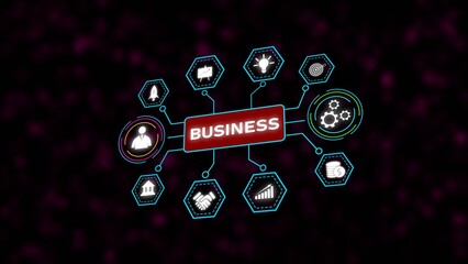 Business Network Diagram Dark Purple Background White Icons Red Business Banner Hexagons Lines Circles Startup Finance Growth Teamwork