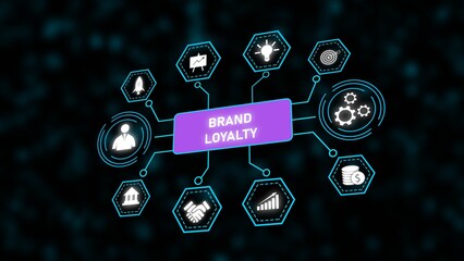 Brand Loyalty Concept Digital Network Graphic Hexagon Icons Customer Business Growth Marketing Strategy Data Analysis Technology Purple Teal White