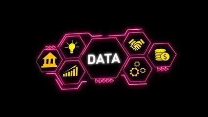 Pink Neon Hexagon Data Infographic Business Finance Technology Growth Idea Money Concept image