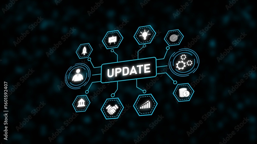 Poster teal cyan hexagon network graphic update system software business technology concept image