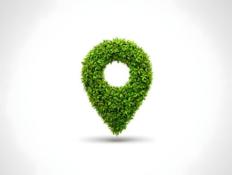 Eco friendly gps location pin icon made of green leaves for sustainable business map app