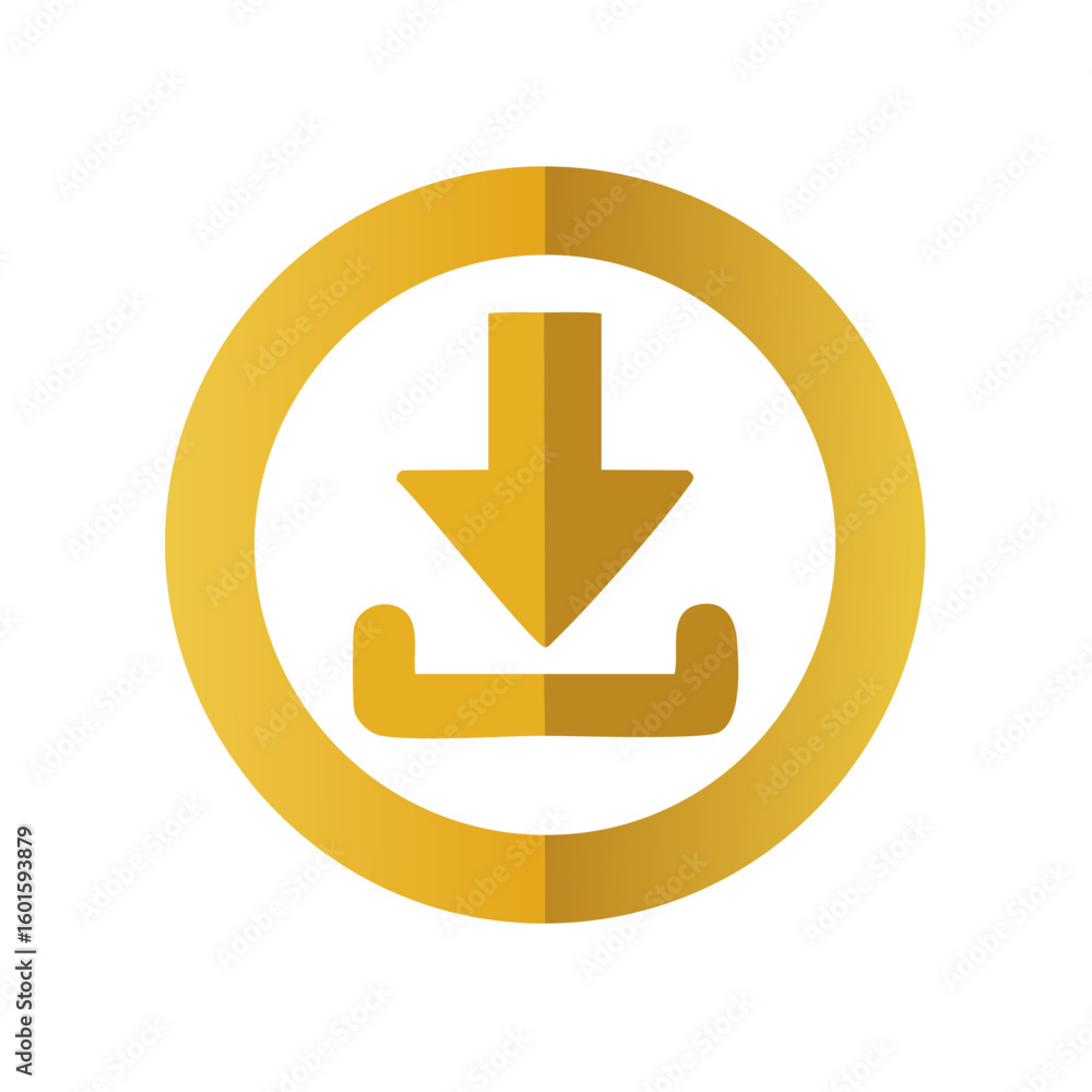 Poster isolated download button icon in a gold color palette with an arrow in a circle outline for ui appli