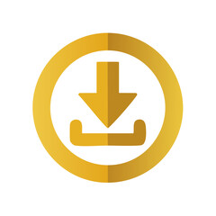 Isolated download button icon in a gold color palette with an arrow in a circle outline for UI application