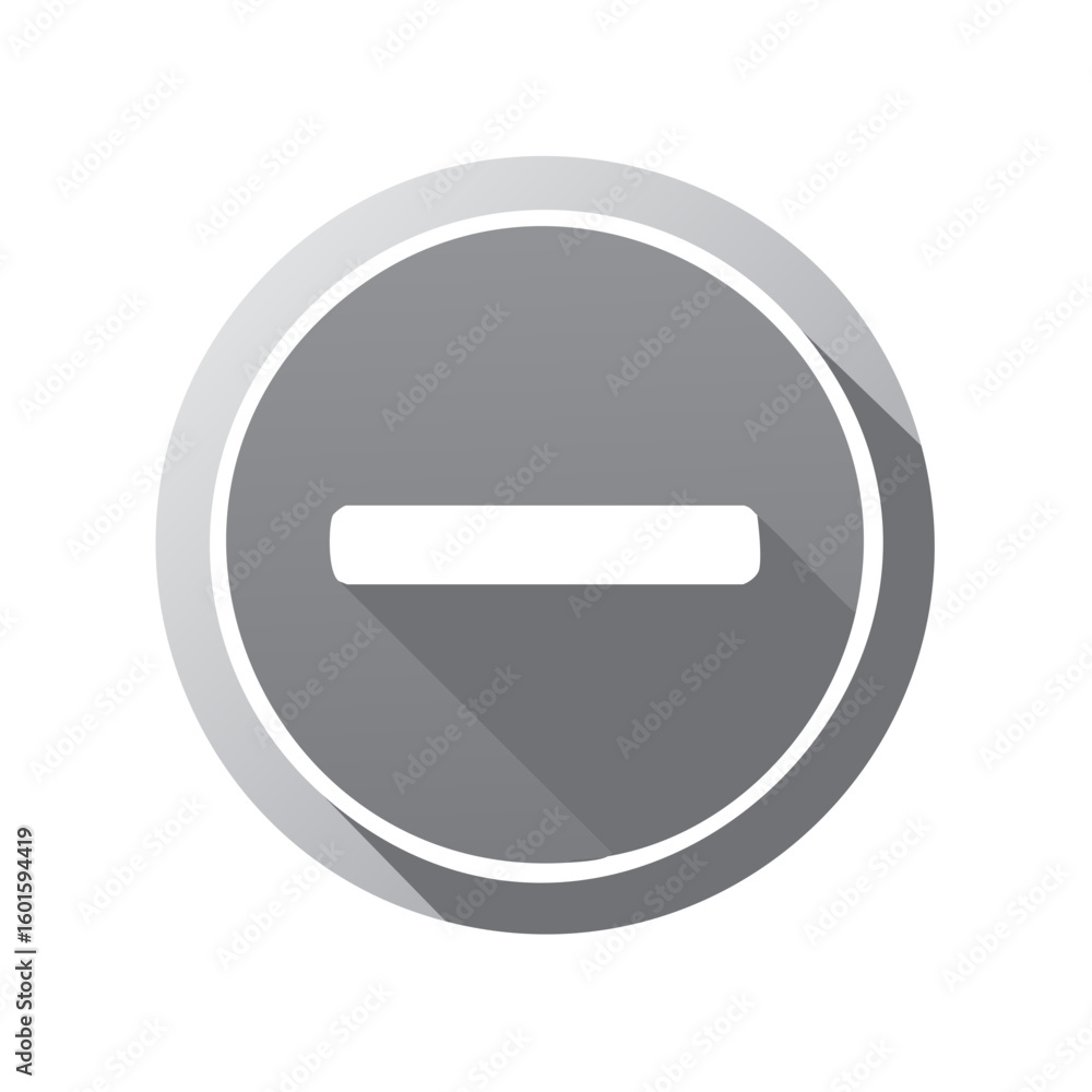 Poster gray minus icon in a circle with long shadow for user interfaces and design elements