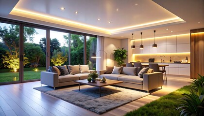Living Room with Garden View and Modern Interior Design