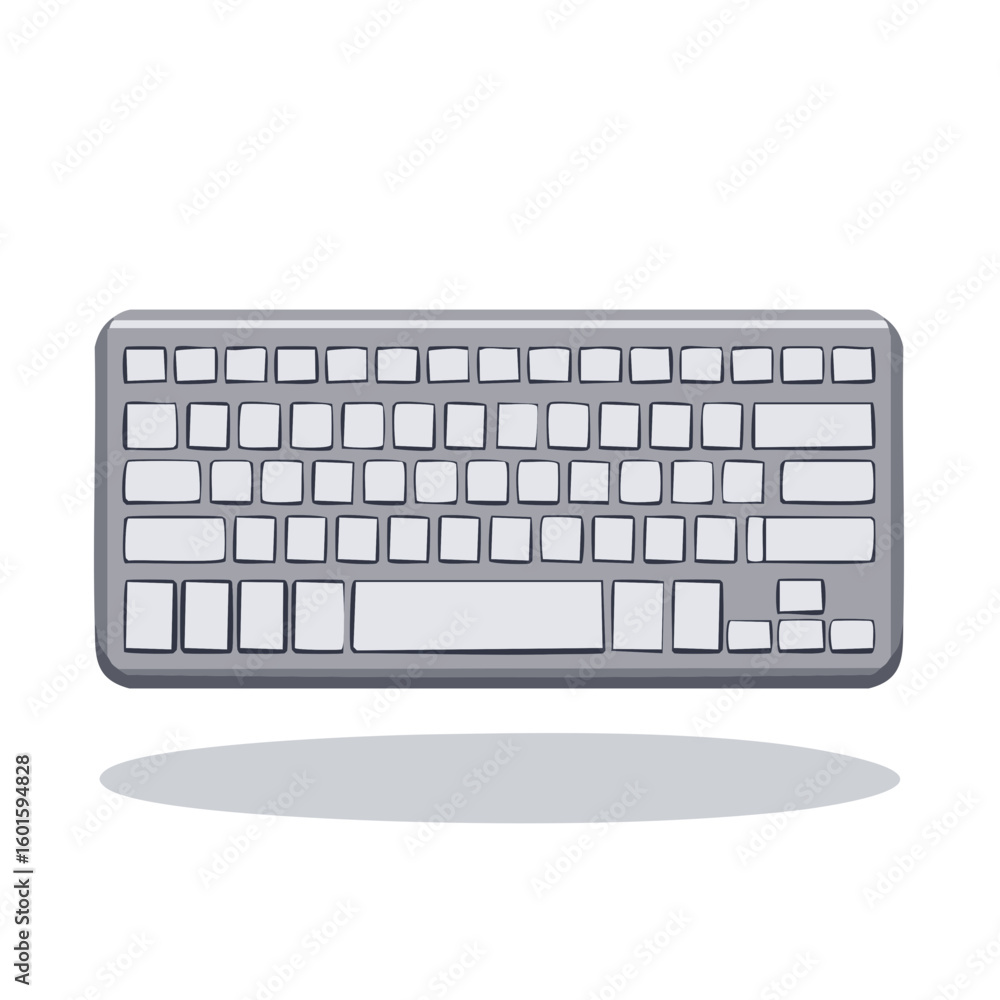 Poster gray and white modern computer keyboard with keys for typing illustration