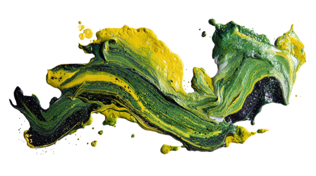 Thick textured abstract paint mix of green, yellow, and black in motion. isolated on transparent background - Powered by Adobe