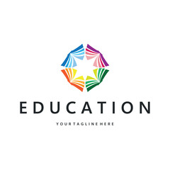 Fototapeta premium Simple educational learning book logo design, with a simple back to school education concept, illustration template design