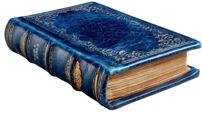 Antique blue leather book with gold detailing showcases classic literature elegance