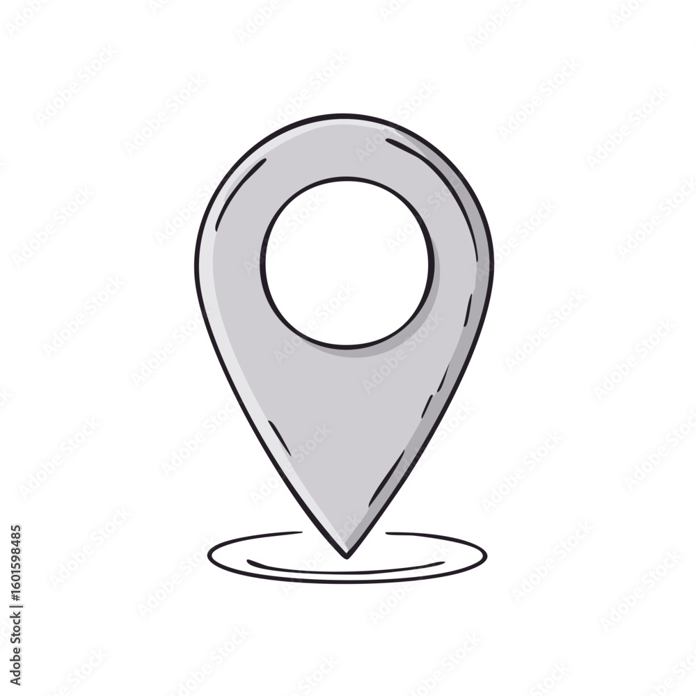 Poster simple gray location pointer icon, geo pin sign doodle, map marker drawing for navigation and travel