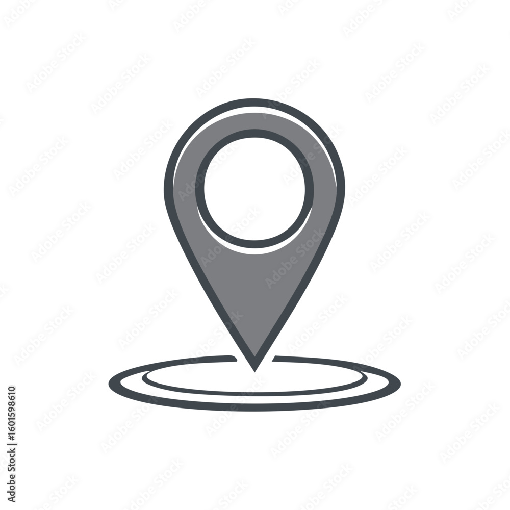 Poster gray location pointer pin icon with ring for navigation apps