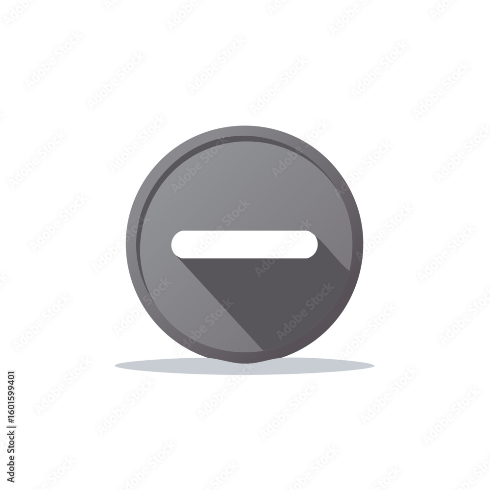 Poster gray circle button with minus sign design element for subtraction or removal