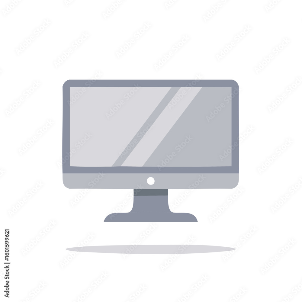 Poster gray vector computer monitor with screen display on stand, home or office technology