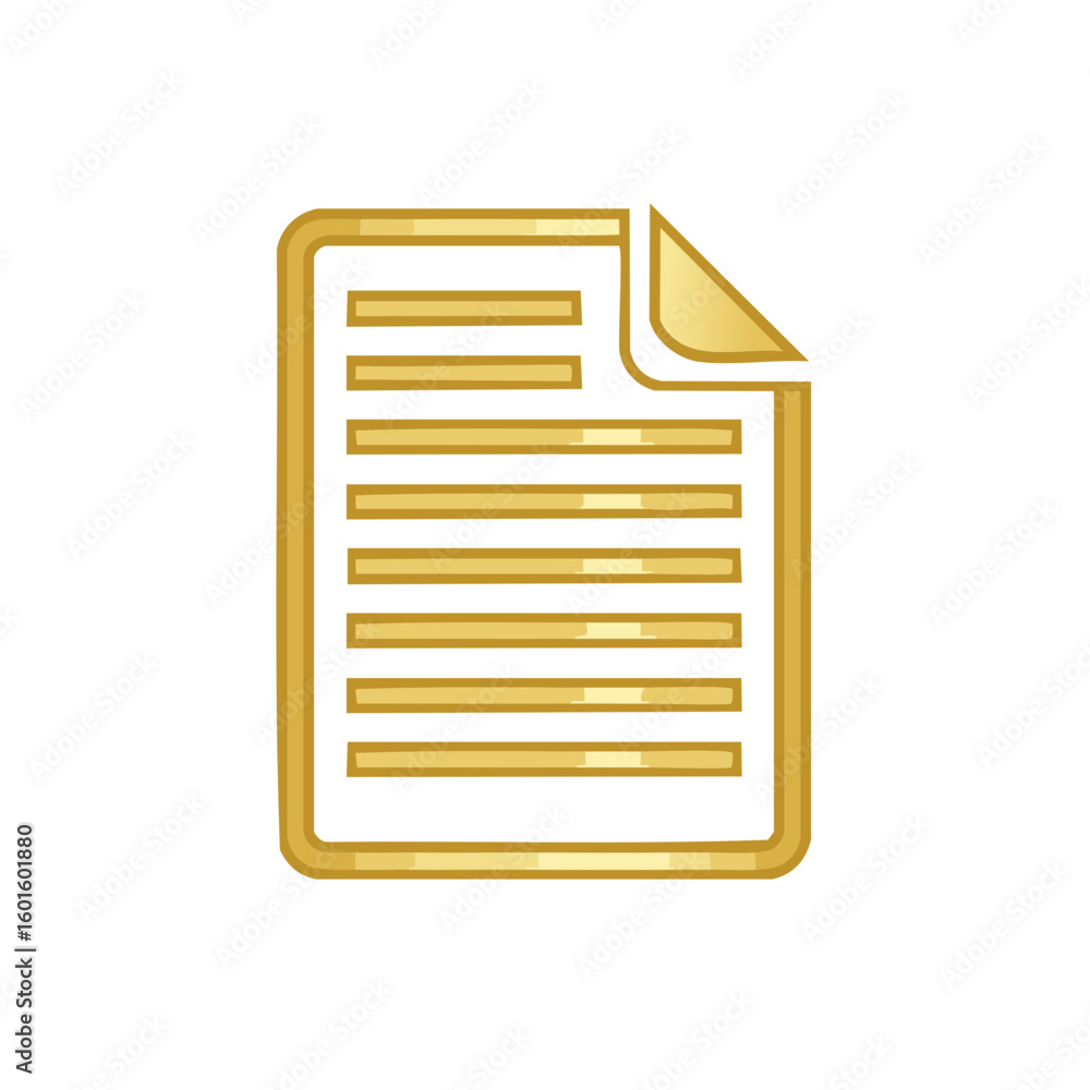 Poster golden document page with folded corner and horizontal lines