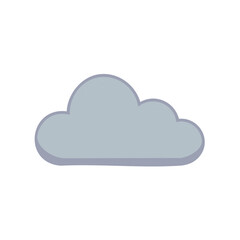 Stylized single light gray cloud vector art icon, cartoon fluffy soft overcast shape for meteorological designs and weather apps