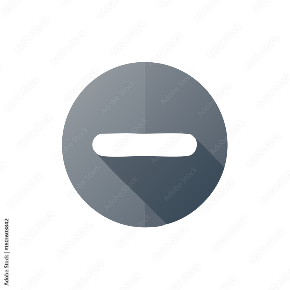 Poster minus sign in a gray circle button with a long shadow for web applications