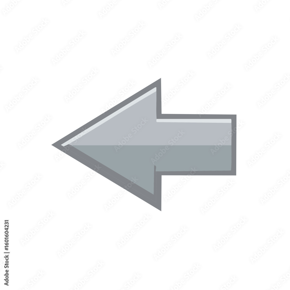 Poster simple silver arrow pointing left direction for navigation, presentation, user interface designs and