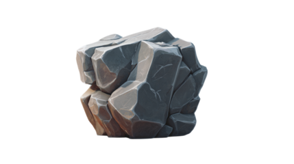 Second version of stone rock icon, stylized 3D plastic boulder. Isolated on transparent background 