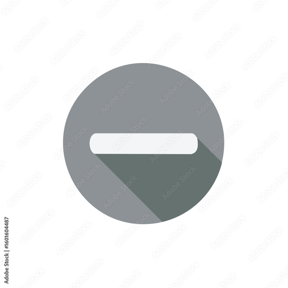 Poster a gray flat design icon shows a minus symbol in a round frame and a shadow, concept and design eleme