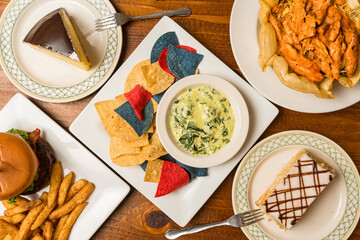 Diner food flat lay composition