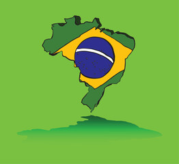 Map of brazil showing brazilian flag on GREEN background