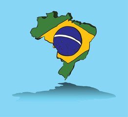 Map of brazil showing brazilian flag on BLUE background