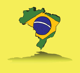 Map of brazil showing brazilian flag on yellow background