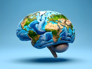 Global thinking concept earth brain illustration world map knowledge intelligence
