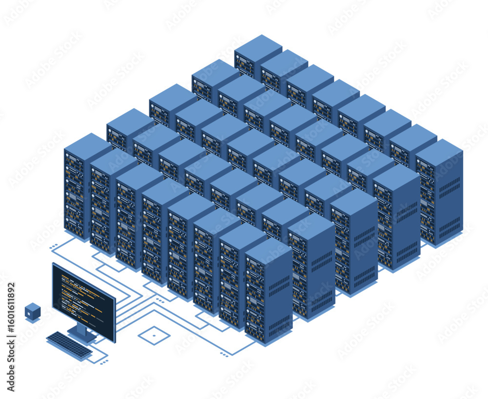 Poster isometric monitoring big data storage. data transmission technology. online hosting technology conce