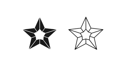 Two stylized star shapes one solid black and one outlined on a white background