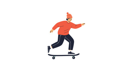Skateboarder in Winter Outfit: Active Lifestyle Vector