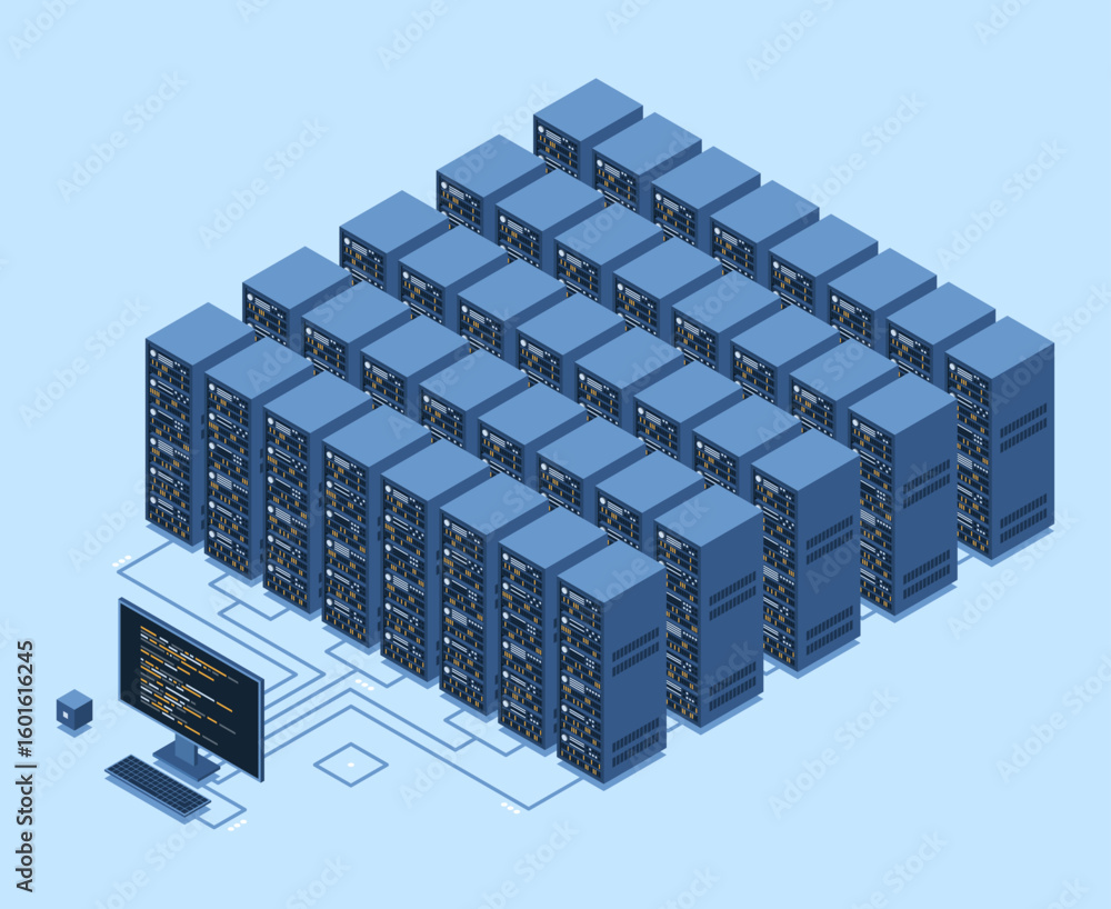 Poster isometric monitoring big data storage. data transmission technology. online hosting technology conce