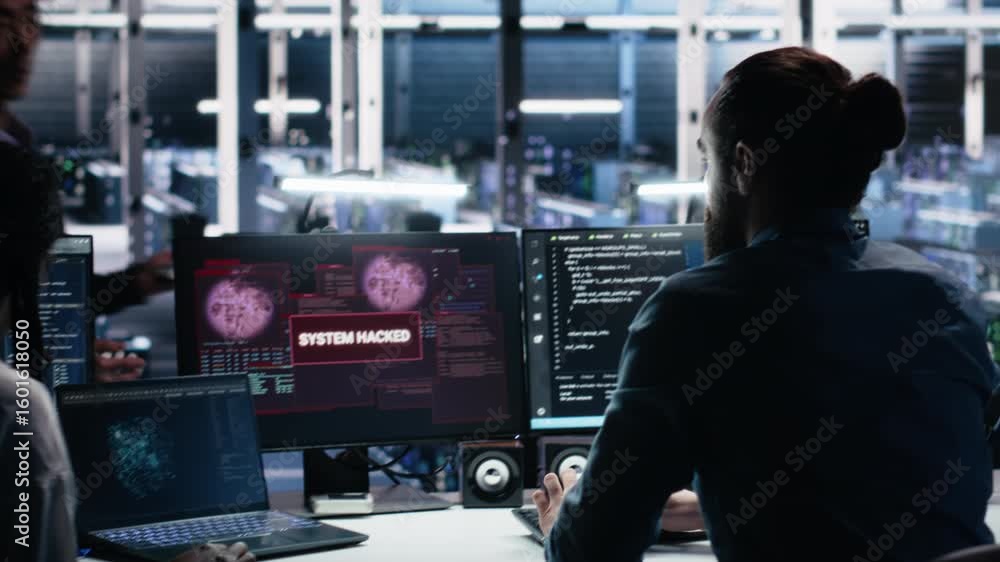 Poster engineers in ai server hub alerted by hacking incident involving theft of sensitive data. teamworkin