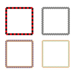 Bold square borders. Triangular pattern frames. Checkered red shapes. Colorful vector symbols.