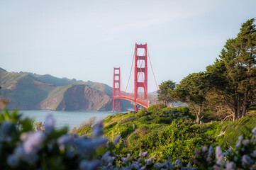 Scenic view on Golden gate bridge in a daylight. San Francisco landmark, travel destination