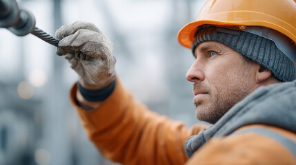 Dedicated electrician safely plugging into high voltage grid for maintenance