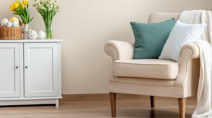 Cozy vintage corner with antique chair and easter decorations for home decor inspiration