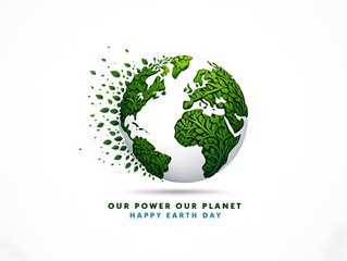 Celebrate happy earth day with green leaf globe illustration for environmental awareness