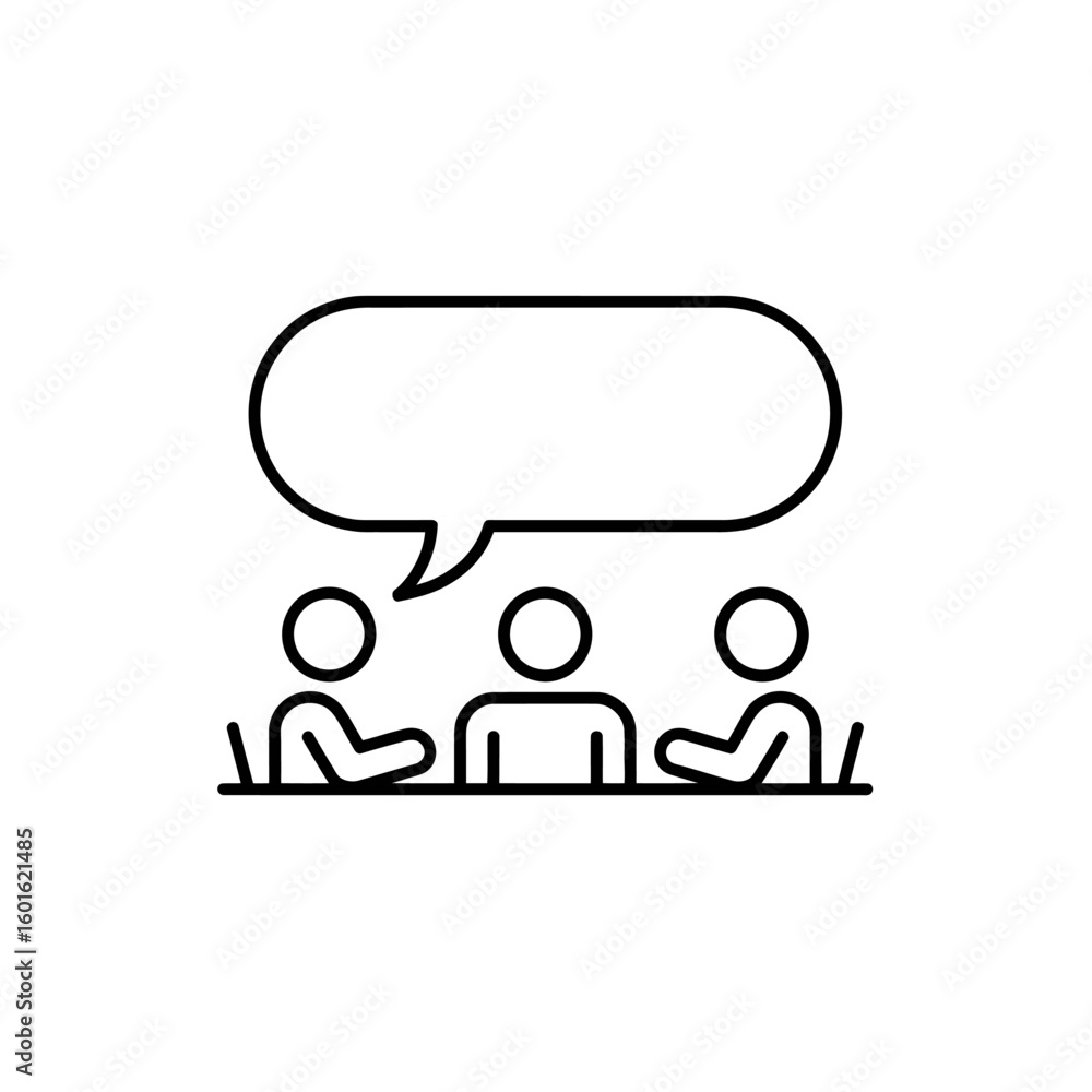 Aufkleber three people sitting at a table with a large empty speech bubble above them
