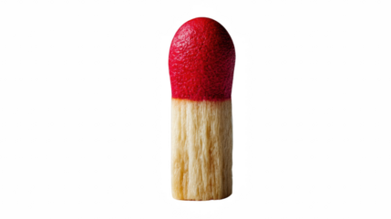 Close-up of a single matchstick with a red tip, isolated on white background