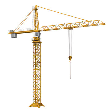 Imposing yellow construction crane against white