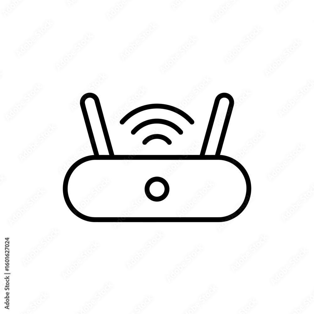 Poster simple line art icon of a wireless router with antennas and signal waves
